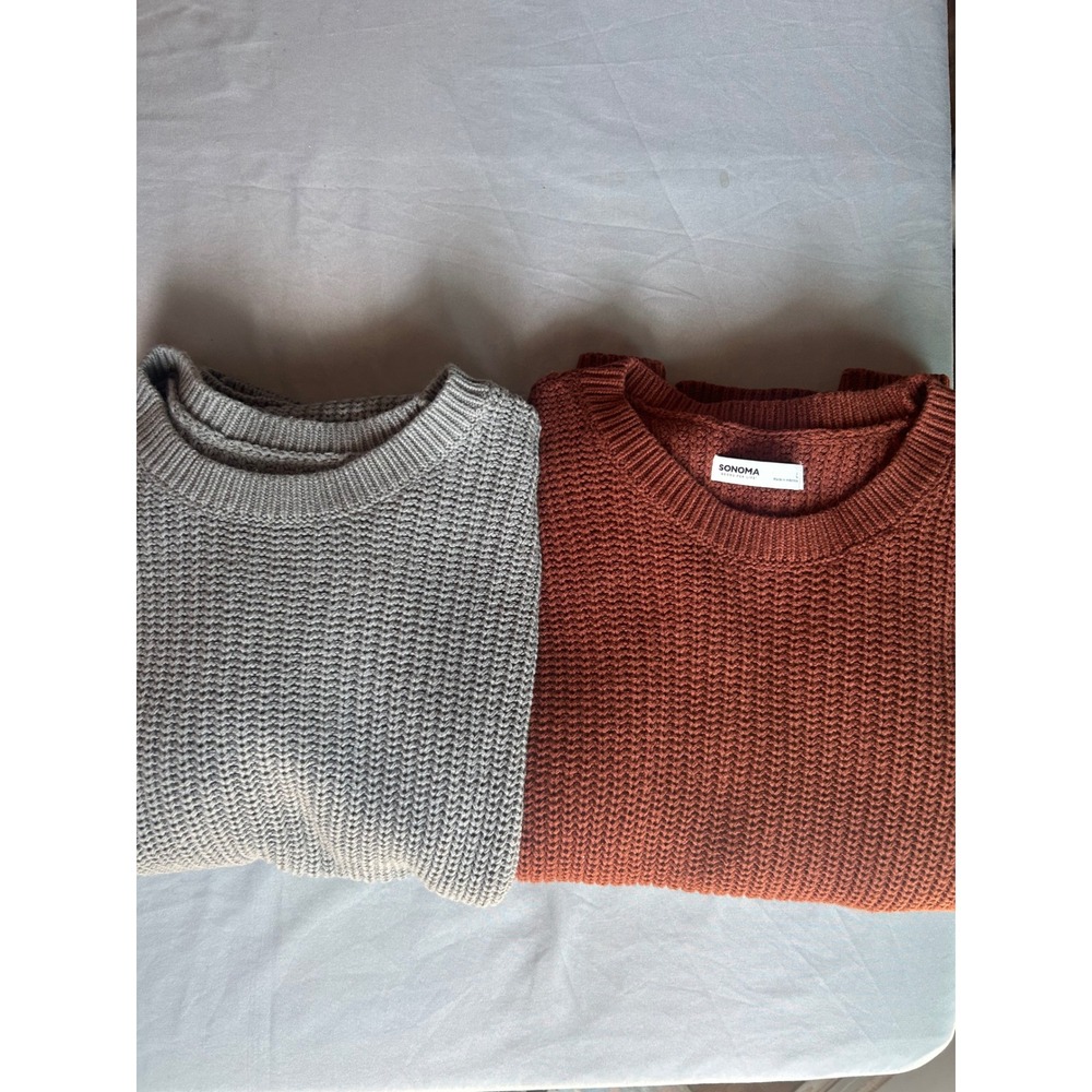 Sonoma Goods For Life Women L Gray Rust Stitch Crewneck Sweater Bundle 2pk - Picture 2 of 9